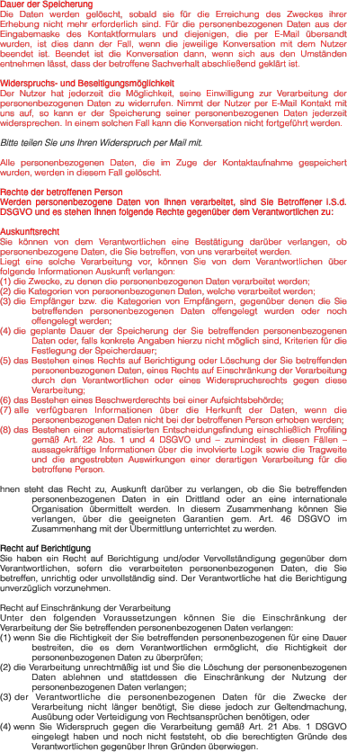 Dauer der Speicherung